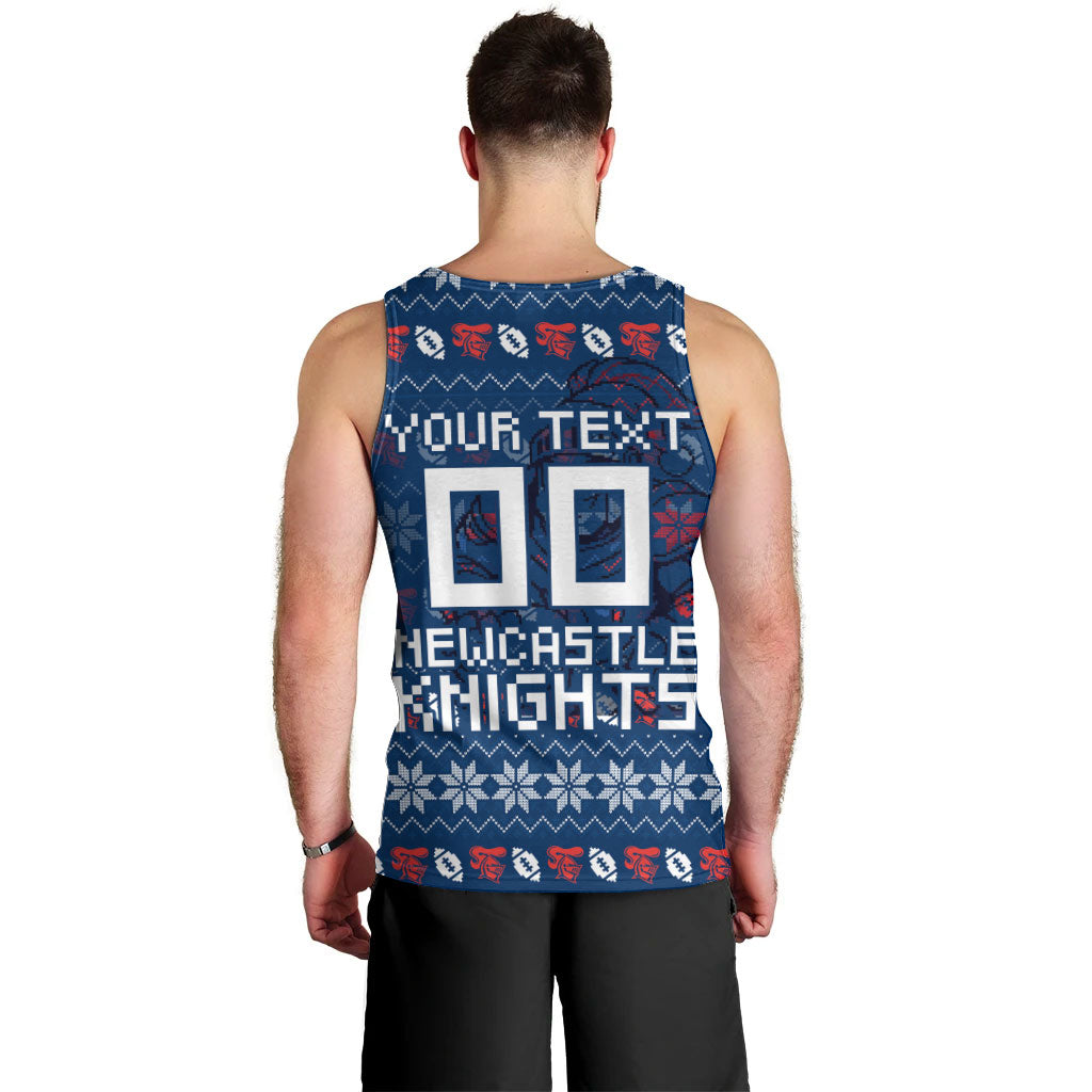 Personalized Newcastle Knights Christmas Men Tank Top Australian Rugby Fans - Pixelated Ugly Xmas Pattern Mascot Santa