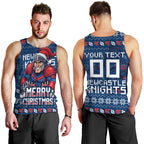 Personalized Newcastle Knights Christmas Men Tank Top Australian Rugby Fans - Pixelated Ugly Xmas Pattern Mascot Santa