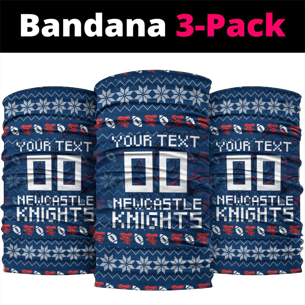 Personalized Newcastle Knights Christmas Neck Gaiter Australian Rugby Fans - Pixelated Ugly Xmas Pattern Mascot Santa