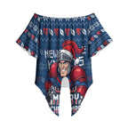 Personalized Newcastle Knights Christmas Off Shoulder Wrap Waist Top Australian Rugby Fans - Pixelated Ugly Xmas Pattern Mascot Santa