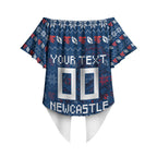 Personalized Newcastle Knights Christmas Off Shoulder Wrap Waist Top Australian Rugby Fans - Pixelated Ugly Xmas Pattern Mascot Santa