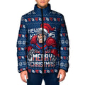 Personalized Newcastle Knights Christmas Padded Jacket Australian Rugby Fans - Pixelated Ugly Xmas Pattern Mascot Santa