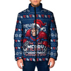 Personalized Newcastle Knights Christmas Padded Jacket Australian Rugby Fans - Pixelated Ugly Xmas Pattern Mascot Santa