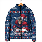 Personalized Newcastle Knights Christmas Padded Jacket Australian Rugby Fans - Pixelated Ugly Xmas Pattern Mascot Santa