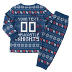 Personalized Newcastle Knights Christmas Pajama Set Australian Rugby Fans - Pixelated Ugly Xmas Pattern Mascot Santa