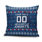 Personalized Newcastle Knights Christmas Pillow Cover Australian Rugby Fans - Pixelated Ugly Xmas Pattern Mascot Santa