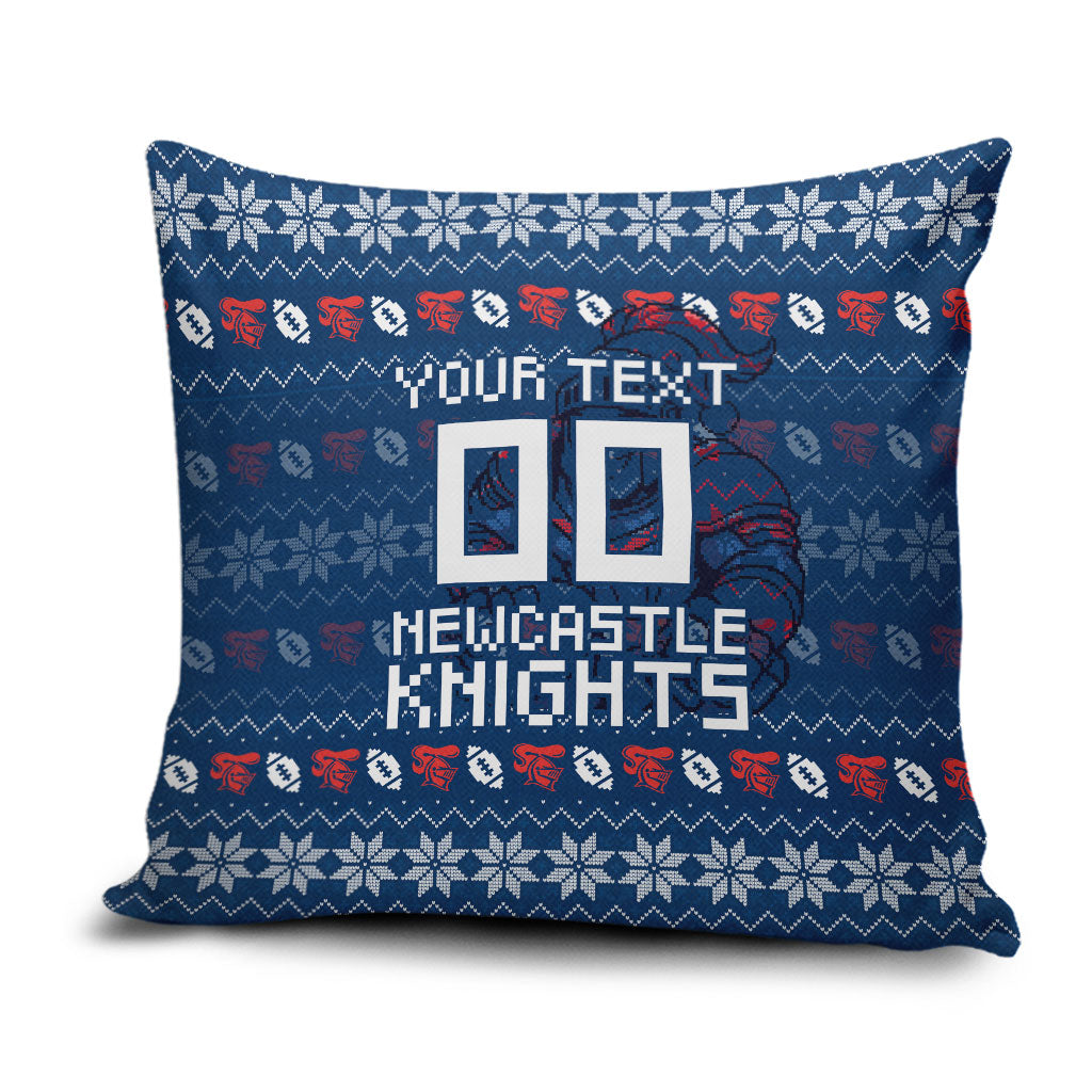 Personalized Newcastle Knights Christmas Pillow Cover Australian Rugby Fans - Pixelated Ugly Xmas Pattern Mascot Santa
