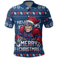 Personalized Newcastle Knights Christmas Polo Shirt Australian Rugby Fans - Pixelated Ugly Xmas Pattern Mascot Santa
