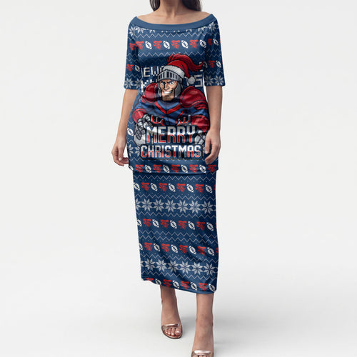 Personalized Newcastle Knights Christmas Puletasi Australian Rugby Fans - Pixelated Ugly Xmas Pattern Mascot Santa
