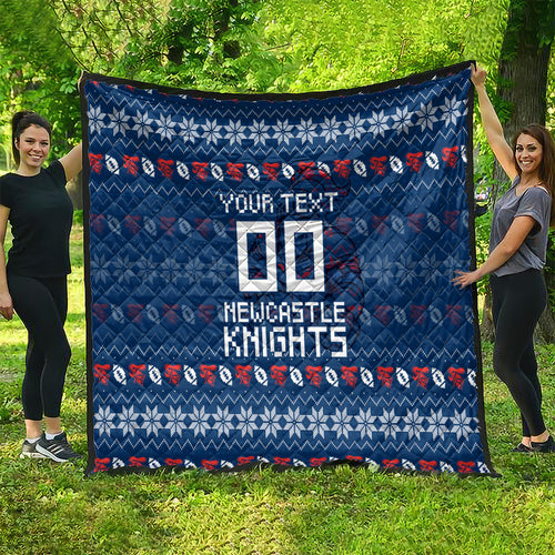 Personalized Newcastle Knights Christmas Quilt Australian Rugby Fans - Pixelated Ugly Xmas Pattern Mascot Santa