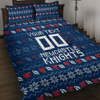 Personalized Newcastle Knights Christmas Quilt Bed Set Australian Rugby Fans - Pixelated Ugly Xmas Pattern Mascot Santa