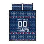 Personalized Newcastle Knights Christmas Quilt Bed Set Australian Rugby Fans - Pixelated Ugly Xmas Pattern Mascot Santa