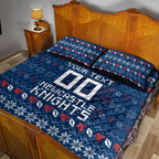 Personalized Newcastle Knights Christmas Quilt Bed Set Australian Rugby Fans - Pixelated Ugly Xmas Pattern Mascot Santa