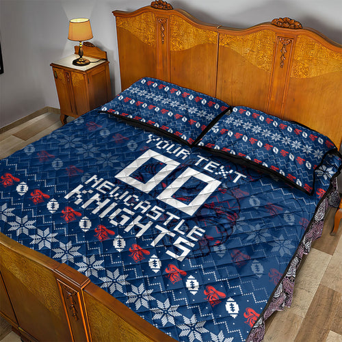 Personalized Newcastle Knights Christmas Quilt Bed Set Australian Rugby Fans - Pixelated Ugly Xmas Pattern Mascot Santa