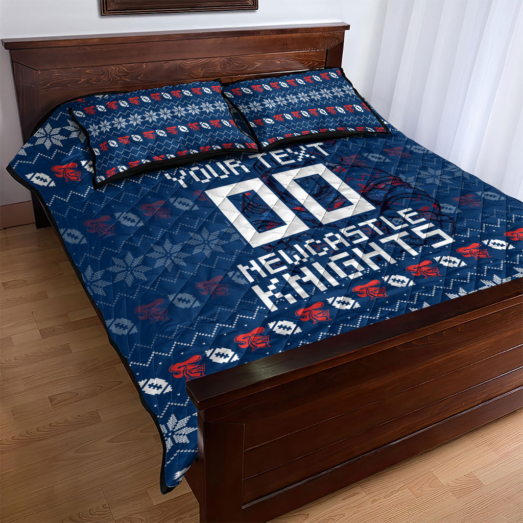 Personalized Newcastle Knights Christmas Quilt Bed Set Australian Rugby Fans - Pixelated Ugly Xmas Pattern Mascot Santa