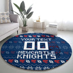 Personalized Newcastle Knights Christmas Round Carpet Australian Rugby Fans - Pixelated Ugly Xmas Pattern Mascot Santa