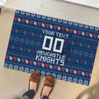 Personalized Newcastle Knights Christmas Rubber Doormat Australian Rugby Fans - Pixelated Ugly Xmas Pattern Mascot Santa