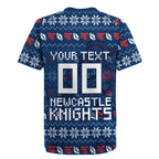 Personalized Newcastle Knights Christmas Rugby Jersey Australian Rugby Fans - Pixelated Ugly Xmas Pattern Mascot Santa