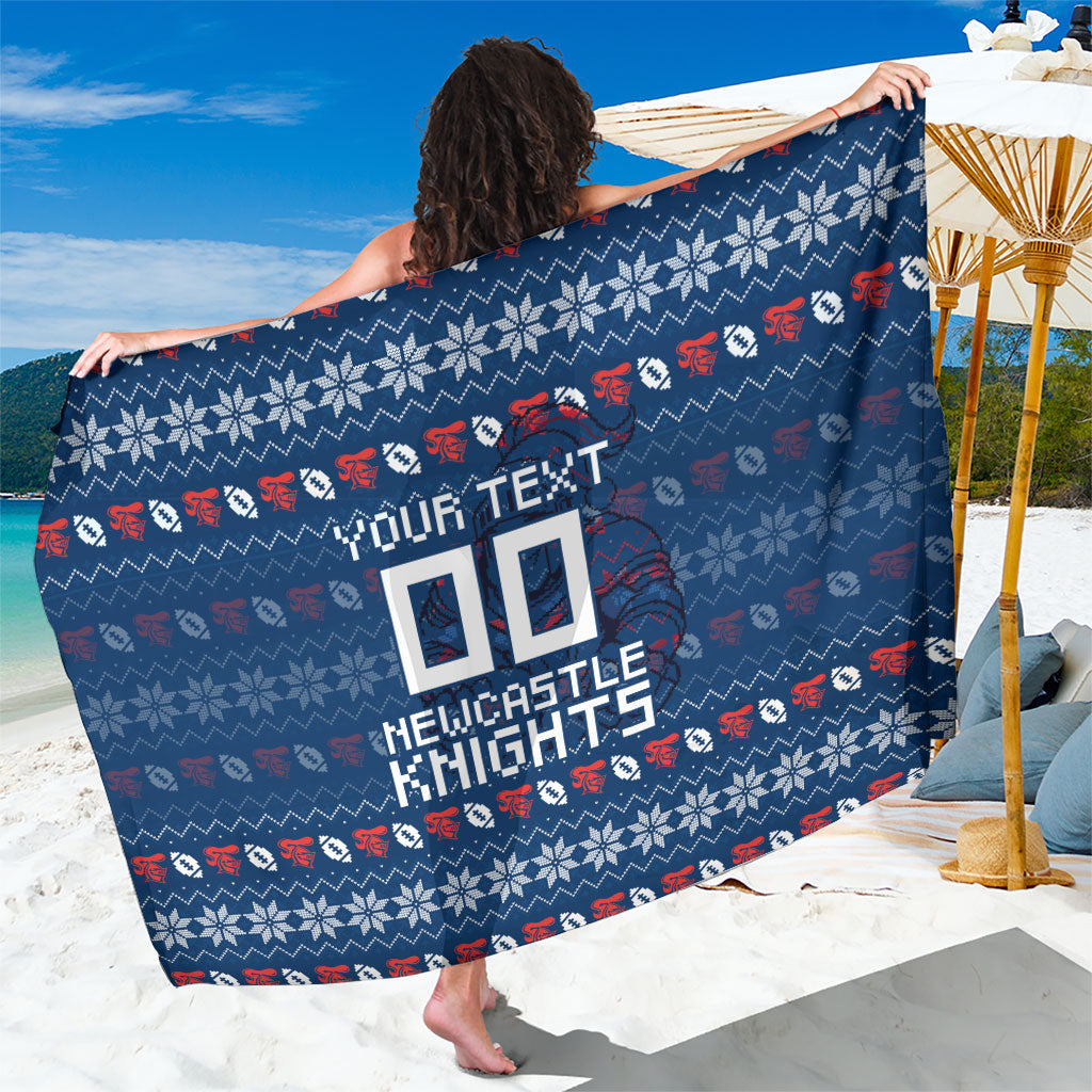 Personalized Newcastle Knights Christmas Sarong Australian Rugby Fans - Pixelated Ugly Xmas Pattern Mascot Santa