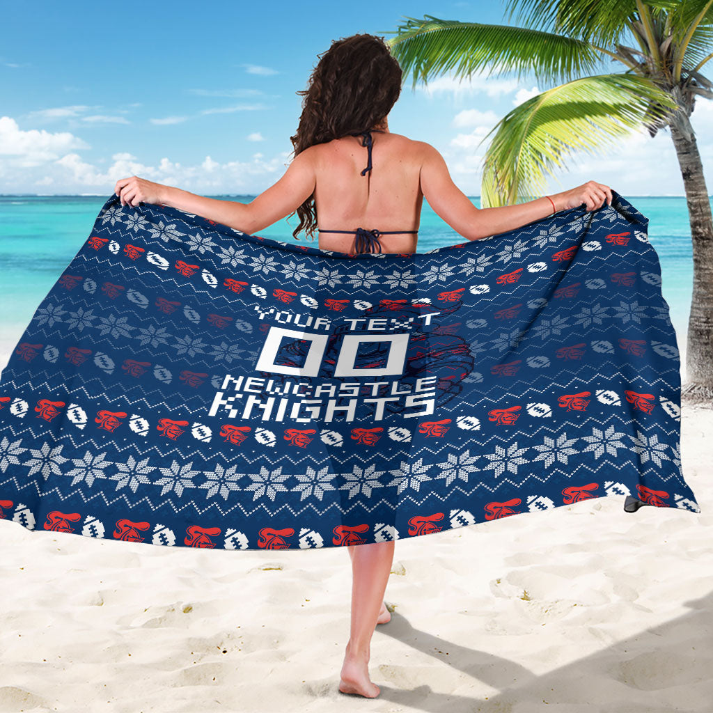Personalized Newcastle Knights Christmas Sarong Australian Rugby Fans - Pixelated Ugly Xmas Pattern Mascot Santa