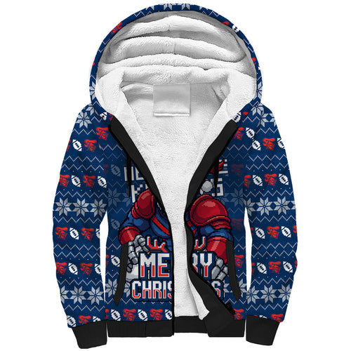Personalized Newcastle Knights Christmas Sherpa Hoodie Australian Rugby Fans - Pixelated Ugly Xmas Pattern Mascot Santa