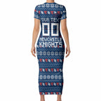 Personalized Newcastle Knights Christmas Short Sleeve Bodycon Dress Australian Rugby Fans - Pixelated Ugly Xmas Pattern Mascot Santa