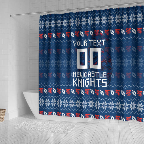 Personalized Newcastle Knights Christmas Shower Curtain Australian Rugby Fans - Pixelated Ugly Xmas Pattern Mascot Santa