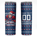 Personalized Newcastle Knights Christmas Skinny Tumbler Australian Rugby Fans - Pixelated Ugly Xmas Pattern Mascot Santa