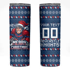 Personalized Newcastle Knights Christmas Skinny Tumbler Australian Rugby Fans - Pixelated Ugly Xmas Pattern Mascot Santa