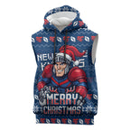 Personalized Newcastle Knights Christmas Sleeveless Hoodie Australian Rugby Fans - Pixelated Ugly Xmas Pattern Mascot Santa