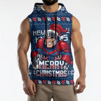 Personalized Newcastle Knights Christmas Sleeveless Hoodie Australian Rugby Fans - Pixelated Ugly Xmas Pattern Mascot Santa