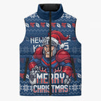 Personalized Newcastle Knights Christmas Sleeveless Puffer Jacket Australian Rugby Fans - Pixelated Ugly Xmas Pattern Mascot Santa