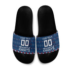 Personalized Newcastle Knights Christmas Slide Sandals Australian Rugby Fans - Pixelated Ugly Xmas Pattern Mascot Santa