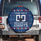 Personalized Newcastle Knights Christmas Spare Tire Cover Australian Rugby Fans - Pixelated Ugly Xmas Pattern Mascot Santa