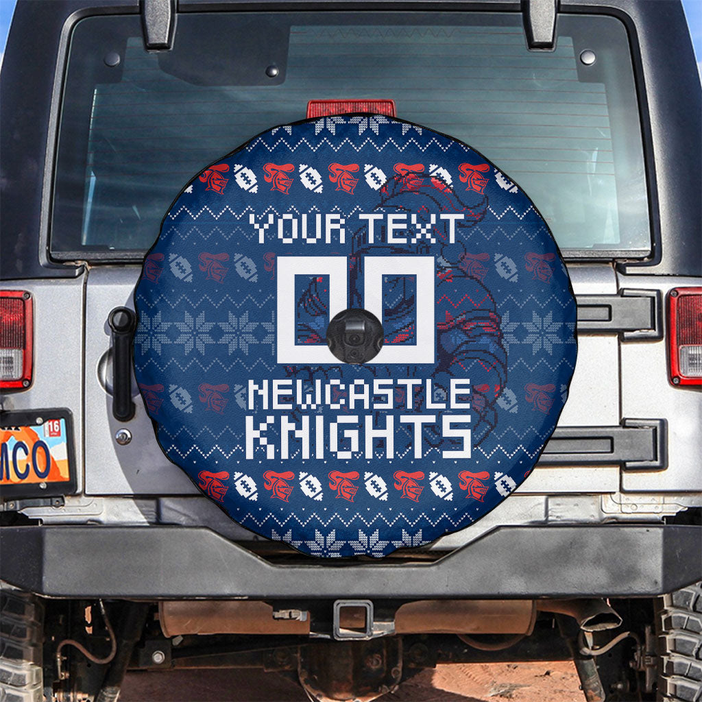 Personalized Newcastle Knights Christmas Spare Tire Cover Australian Rugby Fans - Pixelated Ugly Xmas Pattern Mascot Santa