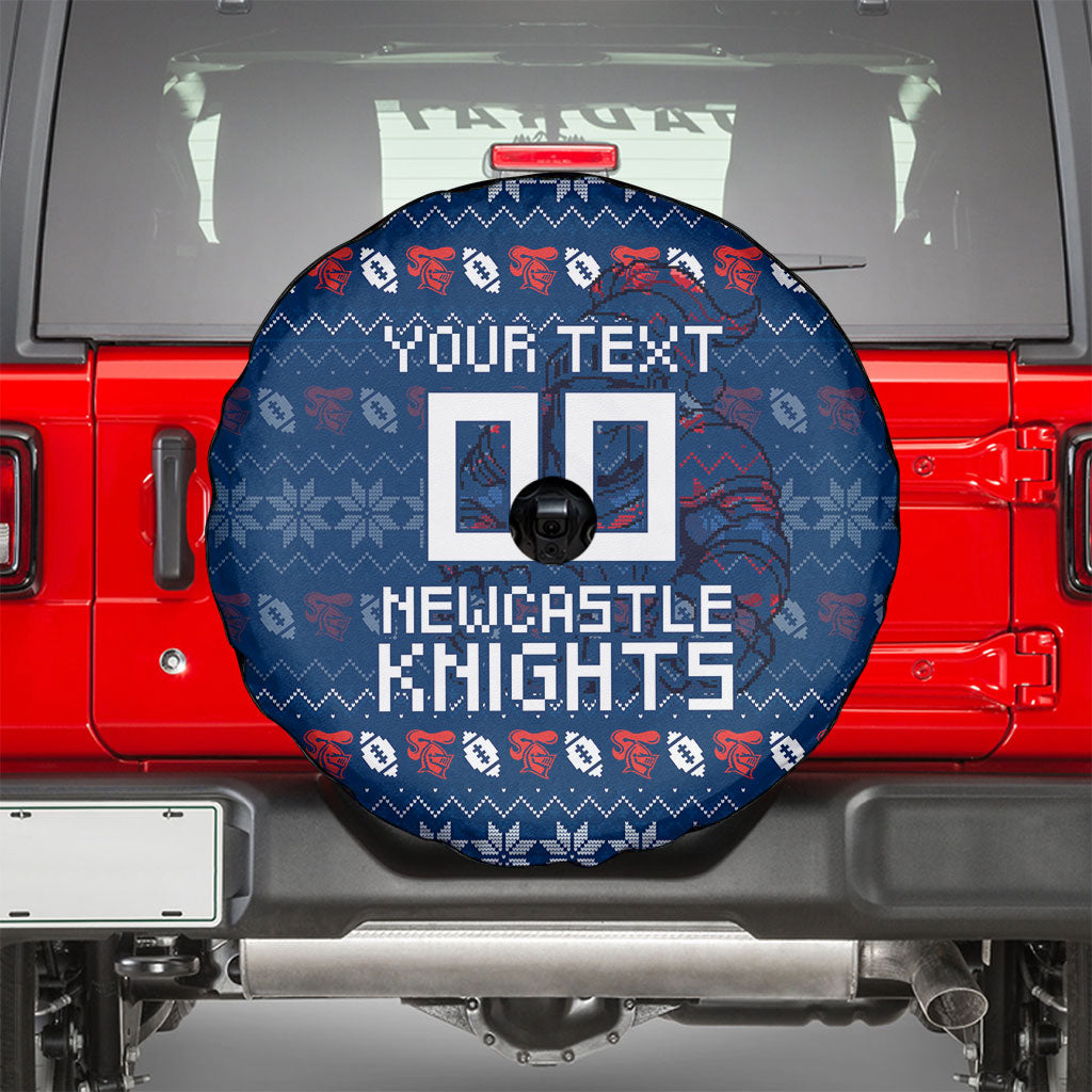 Personalized Newcastle Knights Christmas Spare Tire Cover Australian Rugby Fans - Pixelated Ugly Xmas Pattern Mascot Santa