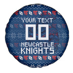 Personalized Newcastle Knights Christmas Spare Tire Cover Australian Rugby Fans - Pixelated Ugly Xmas Pattern Mascot Santa