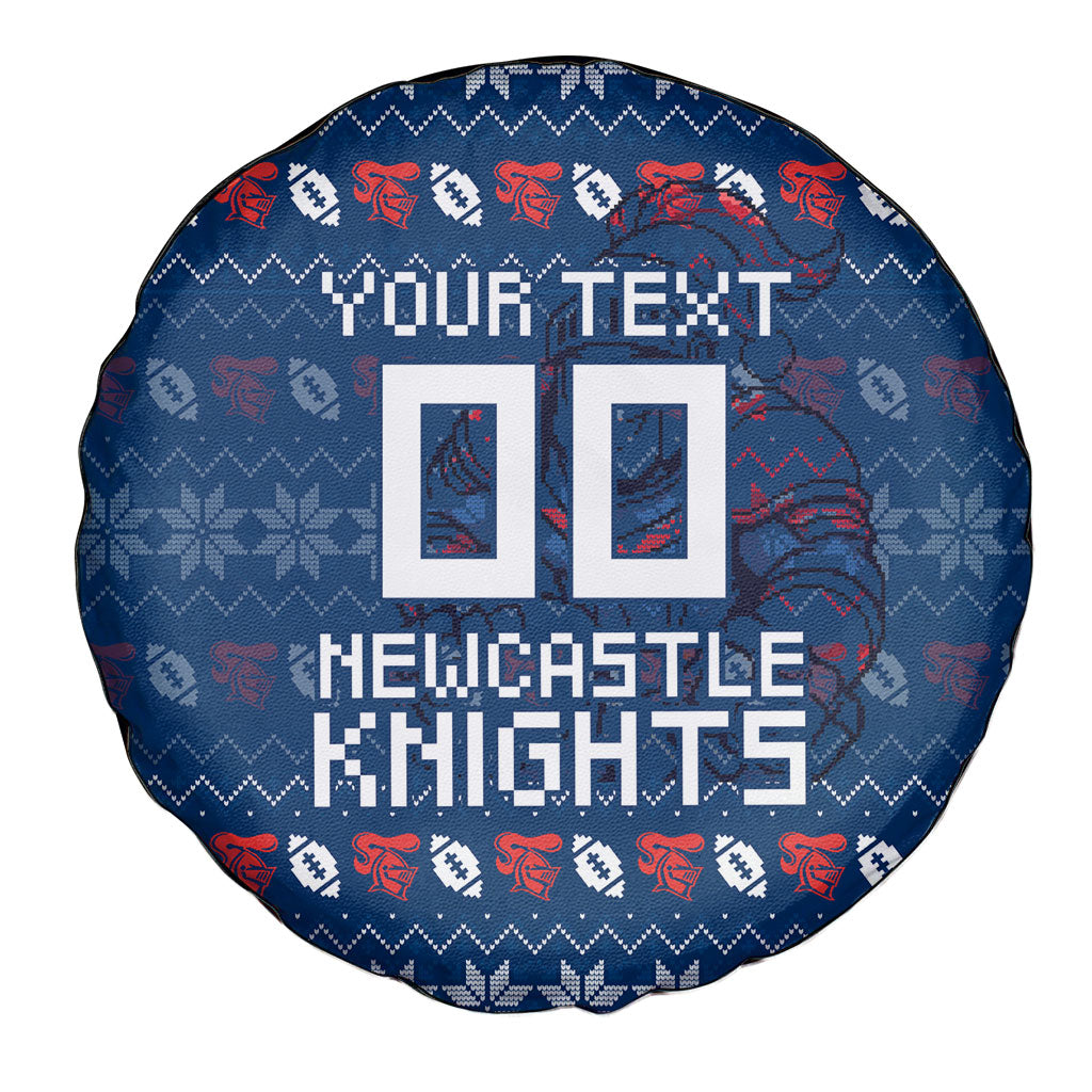 Personalized Newcastle Knights Christmas Spare Tire Cover Australian Rugby Fans - Pixelated Ugly Xmas Pattern Mascot Santa