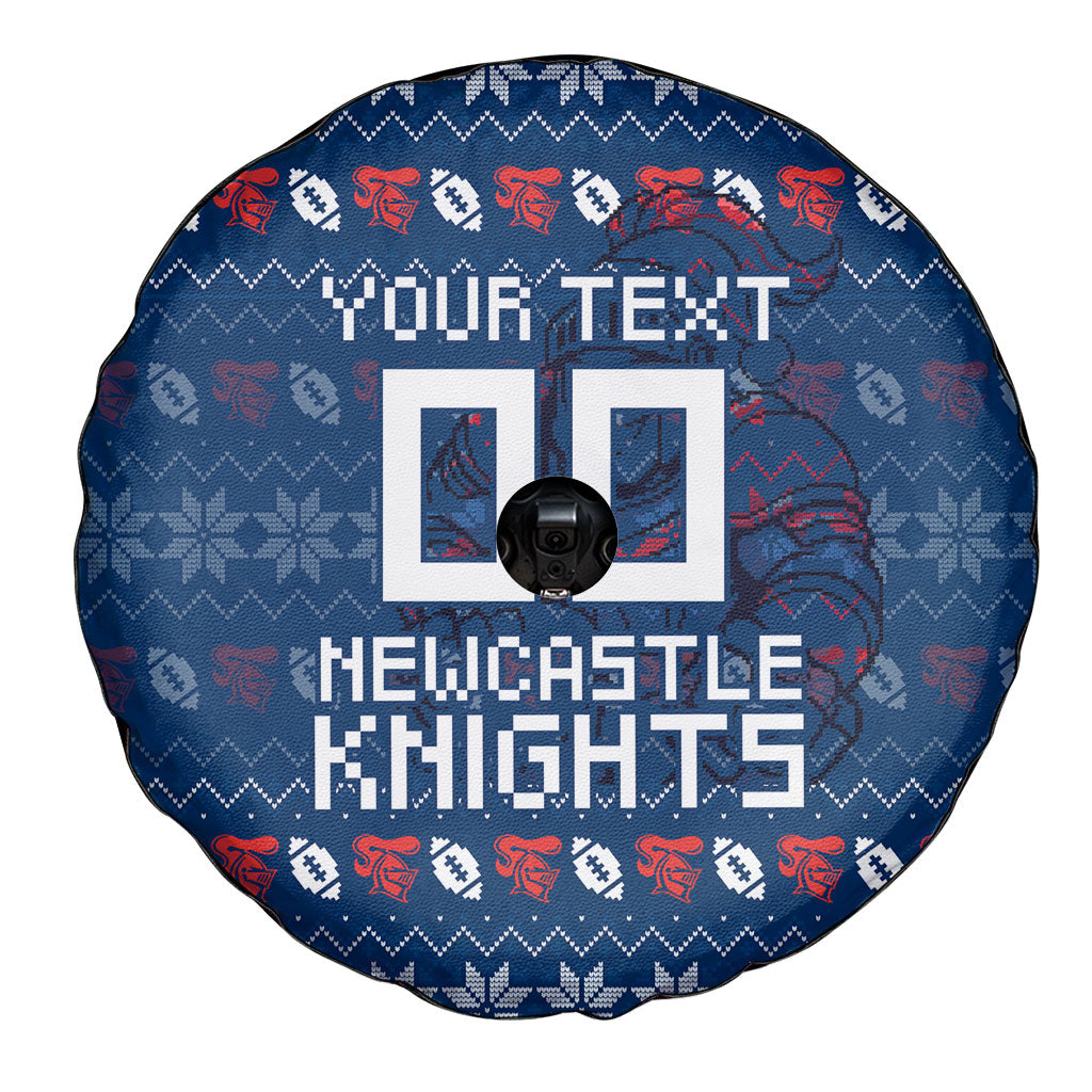 Personalized Newcastle Knights Christmas Spare Tire Cover Australian Rugby Fans - Pixelated Ugly Xmas Pattern Mascot Santa
