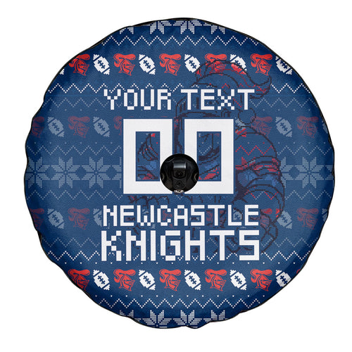 Personalized Newcastle Knights Christmas Spare Tire Cover Australian Rugby Fans - Pixelated Ugly Xmas Pattern Mascot Santa