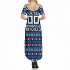 Personalized Newcastle Knights Christmas Summer Maxi Dress Australian Rugby Fans - Pixelated Ugly Xmas Pattern Mascot Santa