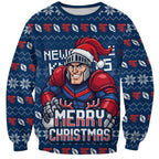 Personalized Newcastle Knights Christmas Sweatshirt Australian Rugby Fans - Pixelated Ugly Xmas Pattern Mascot Santa