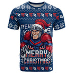 Personalized Newcastle Knights Christmas T Shirt Australian Rugby Fans - Pixelated Ugly Xmas Pattern Mascot Santa