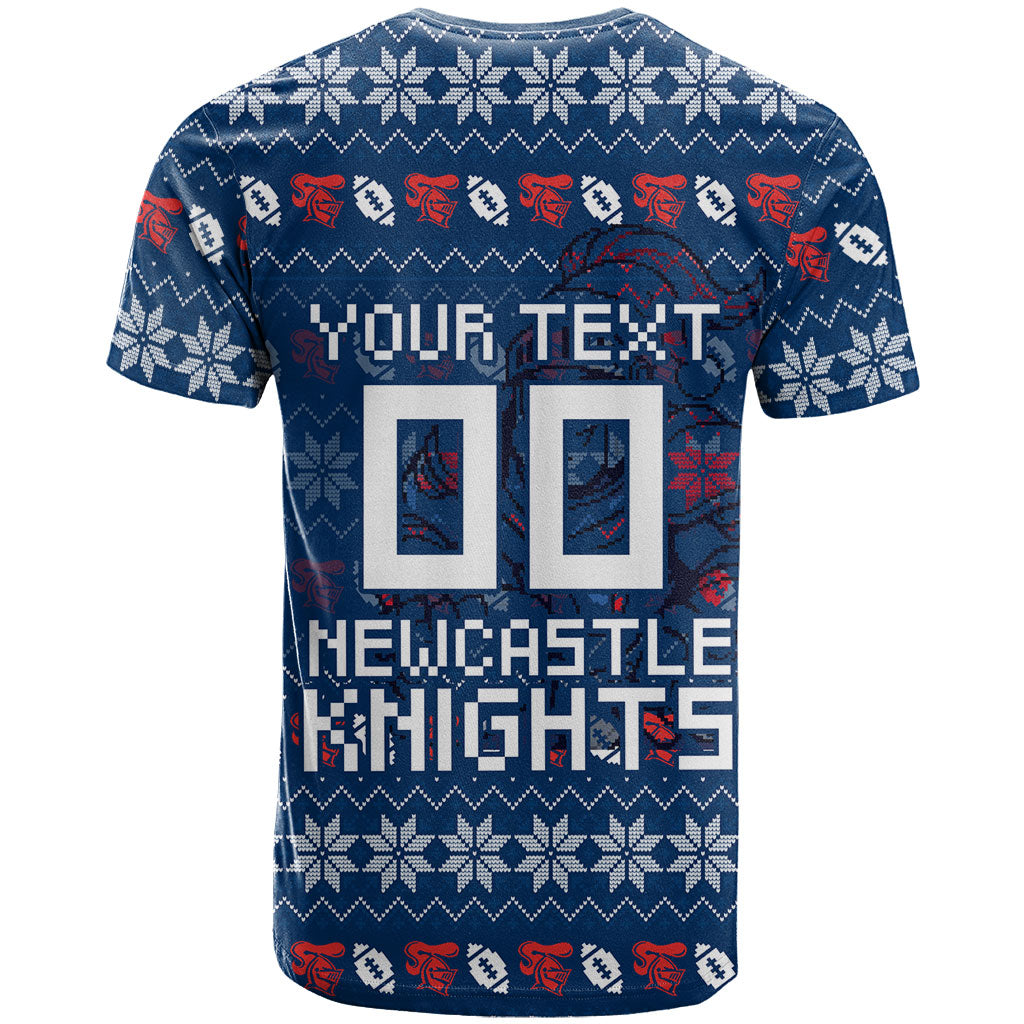 Personalized Newcastle Knights Christmas T Shirt Australian Rugby Fans - Pixelated Ugly Xmas Pattern Mascot Santa