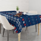 Personalized Newcastle Knights Christmas Tablecloth Australian Rugby Fans - Pixelated Ugly Xmas Pattern Mascot Santa