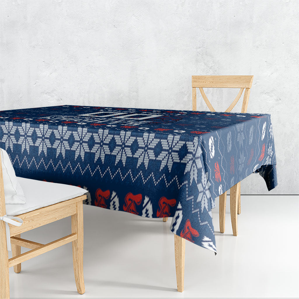 Personalized Newcastle Knights Christmas Tablecloth Australian Rugby Fans - Pixelated Ugly Xmas Pattern Mascot Santa