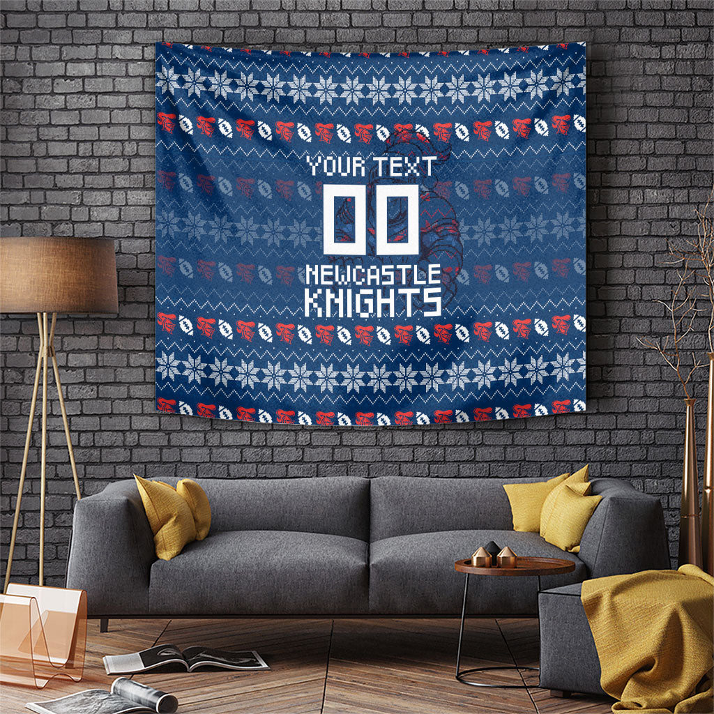 Personalized Newcastle Knights Christmas Tapestry Australian Rugby Fans - Pixelated Ugly Xmas Pattern Mascot Santa