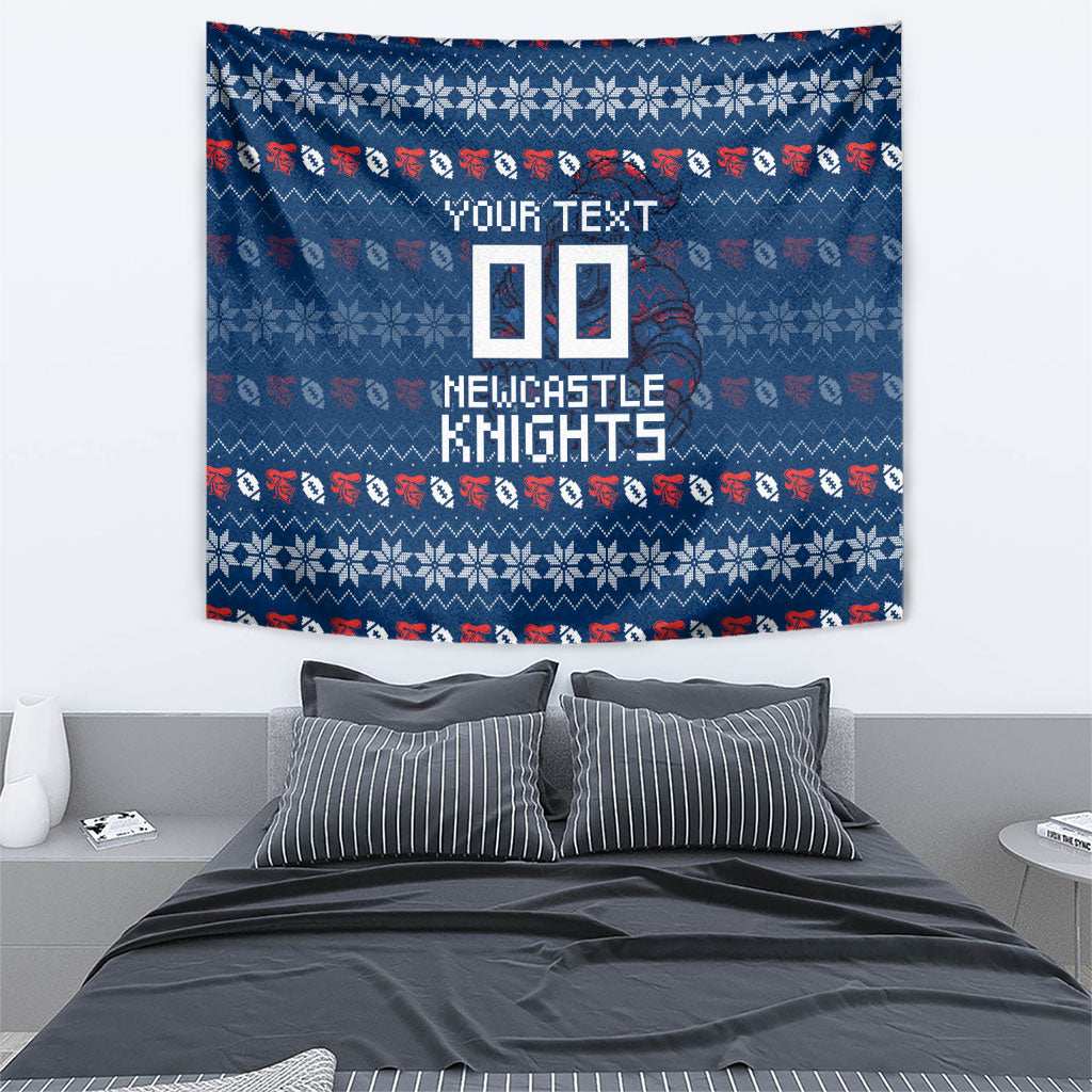 Personalized Newcastle Knights Christmas Tapestry Australian Rugby Fans - Pixelated Ugly Xmas Pattern Mascot Santa