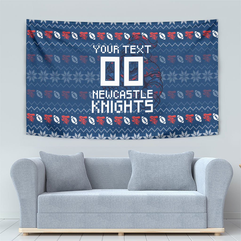 Personalized Newcastle Knights Christmas Tapestry Australian Rugby Fans - Pixelated Ugly Xmas Pattern Mascot Santa