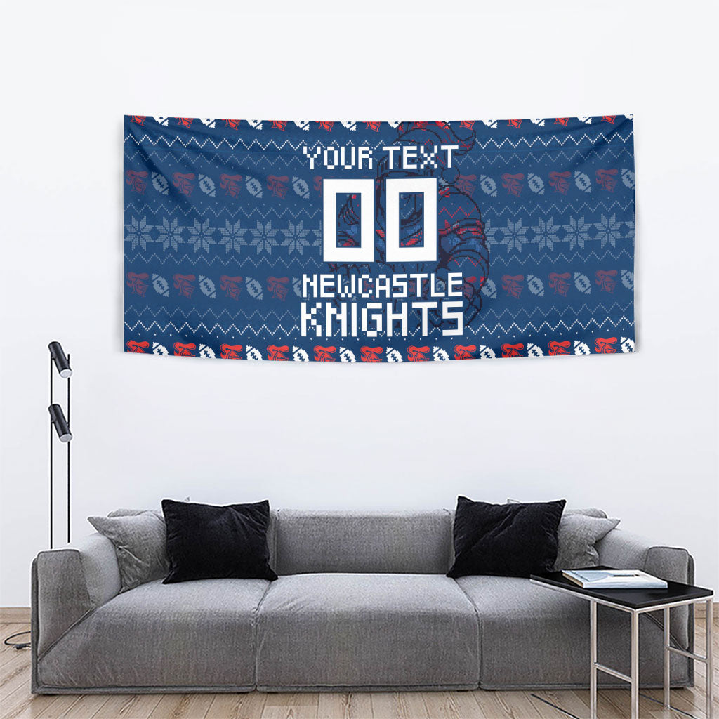 Personalized Newcastle Knights Christmas Tapestry Australian Rugby Fans - Pixelated Ugly Xmas Pattern Mascot Santa